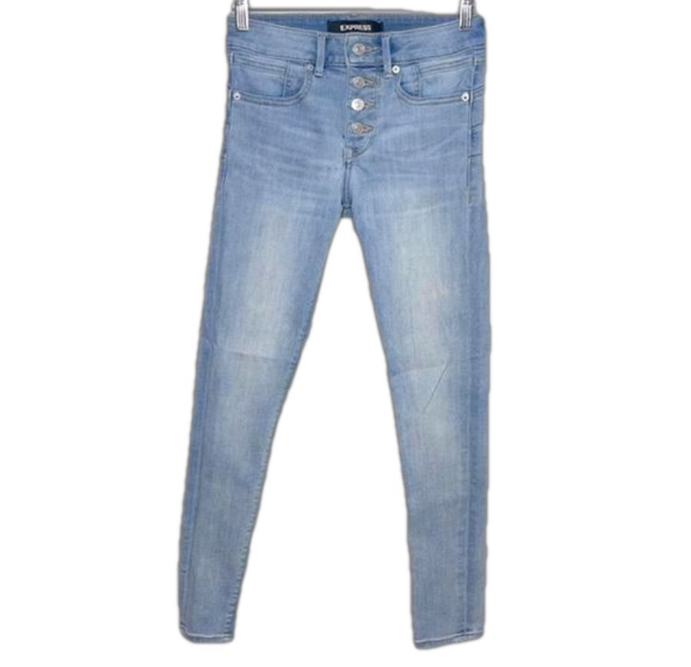 Express Blue 4 Button Denim Slim Jeans Stretch Perfect Lift Ankle Leggings 00R